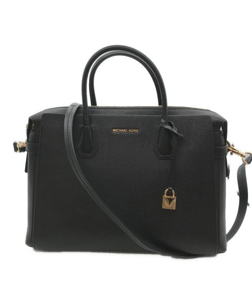 MICHAEL KORS（マイケルコース）MICHAEL KORS (マイケルコース) Mercer Large Pebbled Leather Belted Satchel ブラック 未使用品の古着・服飾アイテム