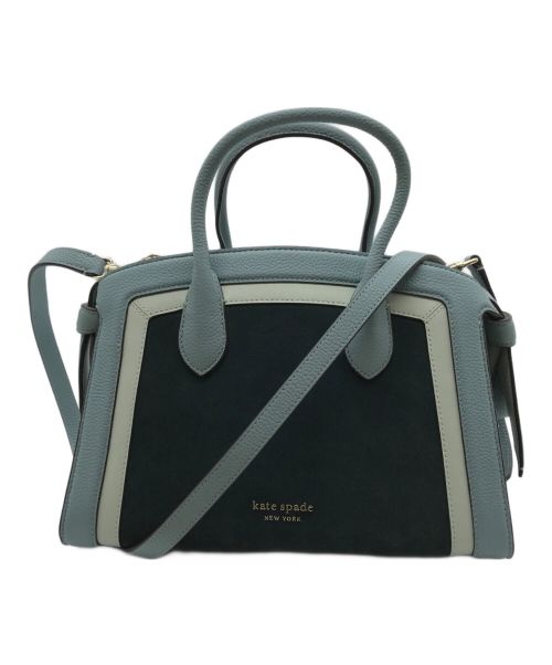 Kate Spade（ケイトスペード）Kate Spade (ケイトスペード) ノット カラーブロック レザー アンド スエード ミディアム ジップ トップ サッチェル スカイブルーの古着・服飾アイテム