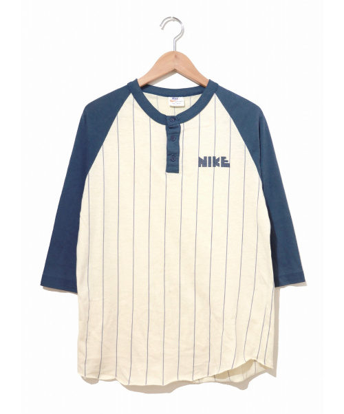 中古 古着通販 Nike ナイキ 古着 70 Sゴツナイキラグランベースボールtシャツ ベージュ ネイビー サイズ Med 38 40 ラグラン ヘンリーネック 70 Sオレンジスウッシュ ブランド 古着通販 トレファク公式 Trefac Fashion