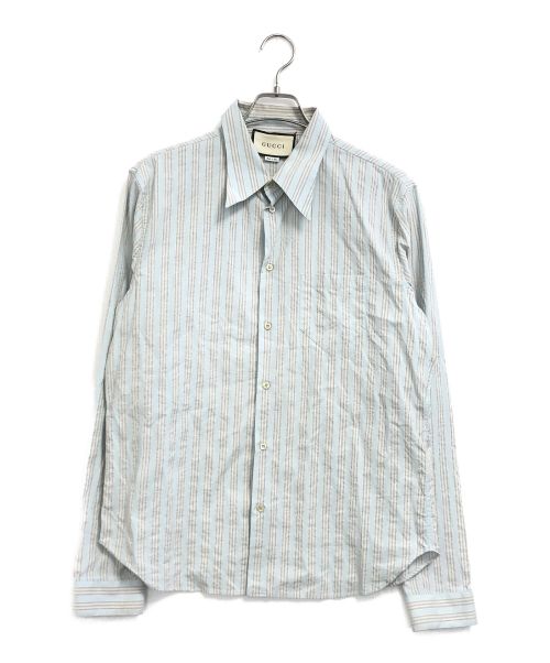 GUCCI（グッチ）GUCCI (グッチ) Washed Striped Cotton Shirt ブルー サイズ:50の古着・服飾アイテム
