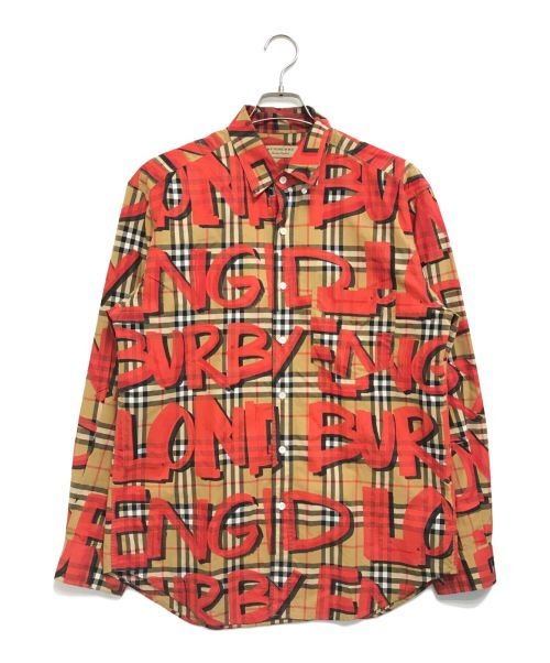 BURBERRY（バーバリー）BURBERRY (バーバリー) Graffiti Print Vintage Check Shirt レッド サイズ:Lの古着・服飾アイテム