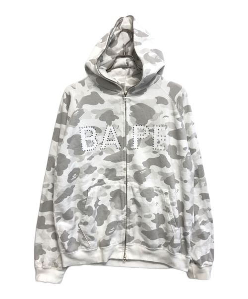 A BATHING APE（アベイシングエイプ）A BATHING APE (アベイシングエイプ) ラインストーンジップパーカー ホワイト サイズ:Lの古着・服飾アイテム