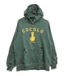 COCOLOBLAND（ココロブランド）の古着「ダメージ加工ハーフジップパーカー」｜グリーン