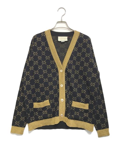 GUCCI（グッチ）GUCCI (グッチ) GGコットンラメ ファブリック ニットカーディガン ネイビー サイズ:XSの古着・服飾アイテム