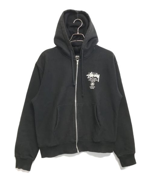 stussy（ステューシー）stussy (ステューシー) WORLD TOUR ZIP HOODIE ブラック サイズ:Mの古着・服飾アイテム