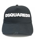 DSQUARED2ディースクエアード）の古着「クラッシュ加工ロゴ刺繍ベースボールキャップ」｜ブラック