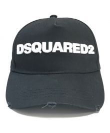 DSQUARED2（ディースクエアード）の古着「クラッシュ加工ロゴ刺繍ベースボールキャップ」｜ブラック