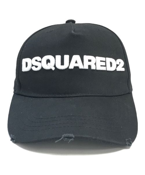 DSQUARED2（ディースクエアード）DSQUARED2 (ディースクエアード) クラッシュ加工ロゴ刺繍ベースボールキャップ ブラック サイズ:表記なしの古着・服飾アイテム