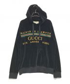 GUCCIグッチ）の古着「henille Logo Embroidered Oversized Hoodie」｜ブラック