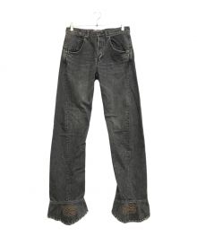 DAIRIKU（ダイリク）の古着「Cowboy Shoes Draping Denim Pants」｜ブラック