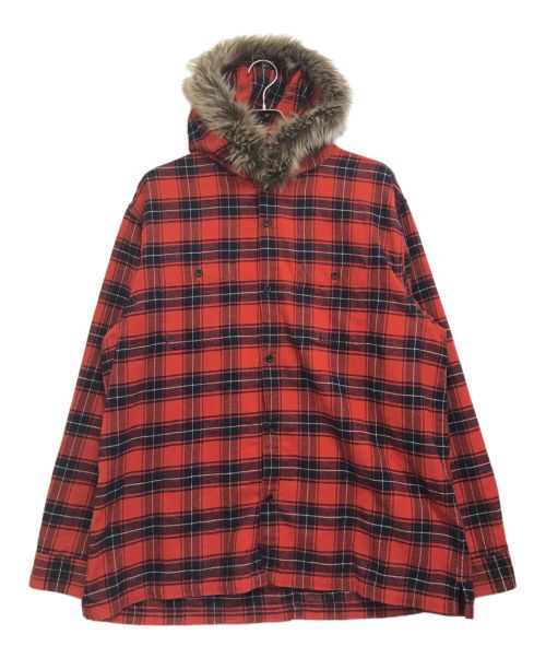 SUPREME（シュプリーム）Supreme (シュプリーム) Fur Trim Flannel Hooded Shirt レッド サイズ:XLの古着・服飾アイテム