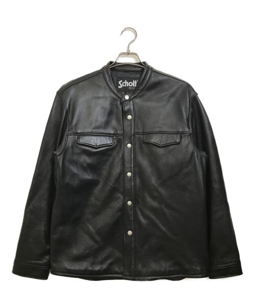 Schott（ショット）Schott (ショット) EDIFICE (エディフィス) 別注 レザーシャツ ブラック サイズ:Lの古着・服飾アイテム