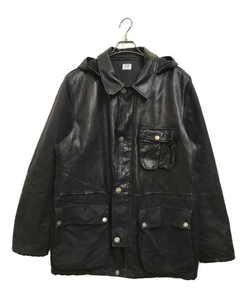 C.P COMPANY（シーピーカンパニー）C.P COMPANY (シーピーカンパニー) ゴーグルレザー切替ジャケット ブラック サイズ:SIZE 48の古着・服飾アイテム