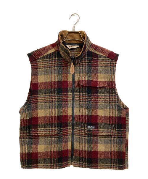 WOOLRICH（ウールリッチ）WOOLRICH (ウールリッチ) ウールチェックベスト レッド×ブラウン サイズ:Lの古着・服飾アイテム