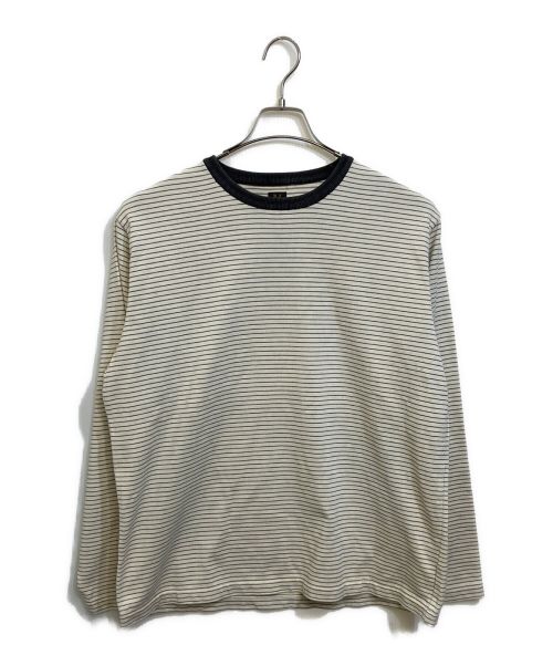 BATONER（バトナ―）BATONER (バトナ―) GIZA FADE COLOR FINE PITCH BORDER CREW NECK ギザコットン ボーダー クルーネック ネイビー×アイボリー サイズ:Lの古着・服飾アイテム