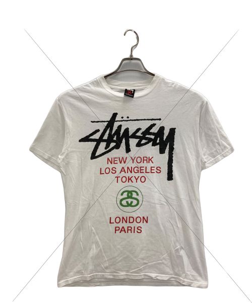 stussy（ステューシー）stussy (ステューシー) ワールドツアープリントTシャツ ホワイト サイズ:Ⅿの古着・服飾アイテム