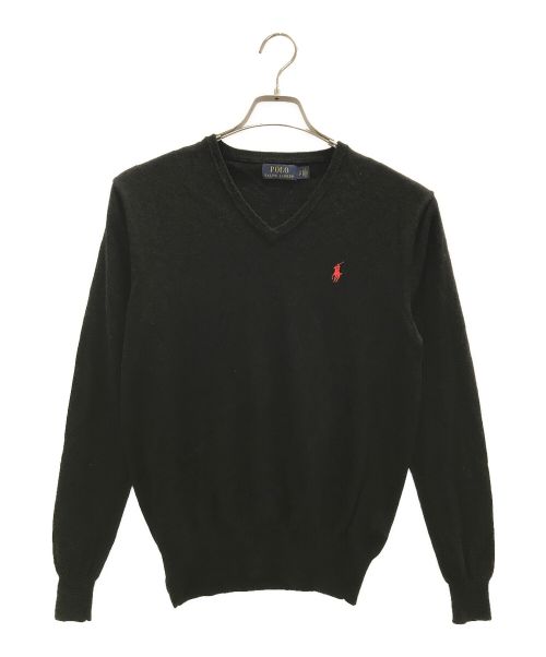 POLO RALPH LAUREN（ポロ・ラルフローレン）POLO RALPH LAUREN (ポロ・ラルフローレン) Vネックウールニット ブラック×レッド サイズ:ｓの古着・服飾アイテム