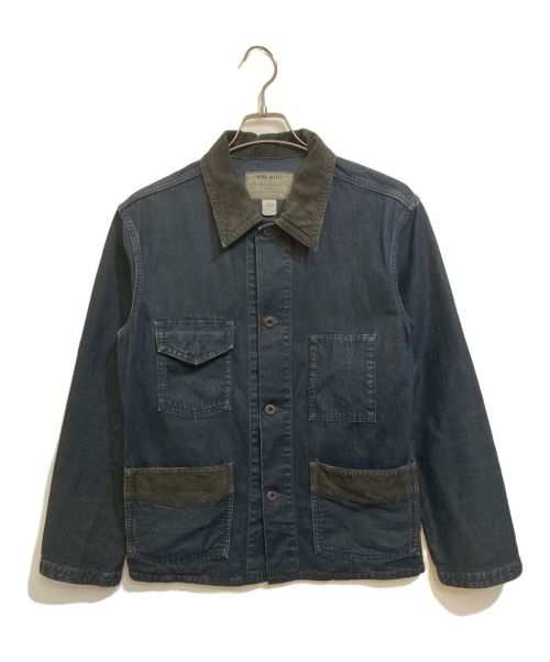 RRL（ダブルアールエル）RRL (ダブルアールエル) コーデュロイトリム インディゴ デニム シャツ ジャケット ブラック サイズ:Sの古着・服飾アイテム