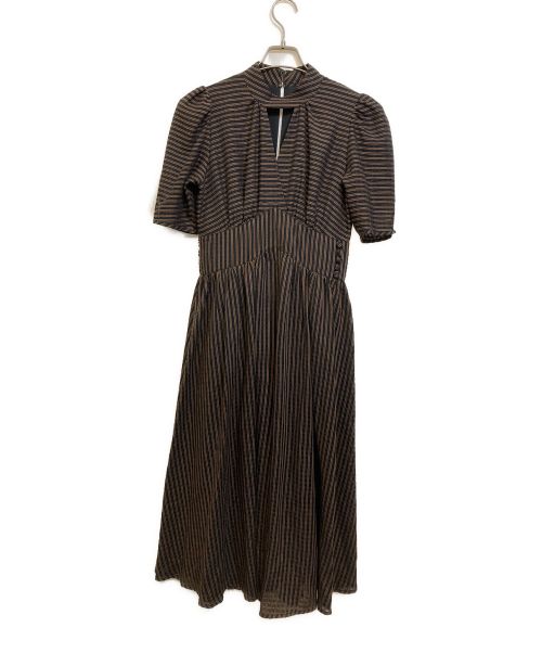 HER LIP TO（ハーリップトゥ）HER LIP TO (ハーリップトゥ) striped midi dress ブラック×ブラウン サイズ:Mの古着・服飾アイテム