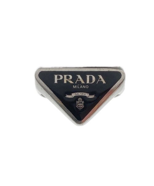 PRADA（プラダ）PRADA (プラダ) トライアングル ロゴプレートリング ブラック×シルバー サイズ:表記無しの古着・服飾アイテム