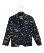 Barbour×WHITE MOUNTAINEERINGバブアー×ホワイトマウンテ二アニング）の古着「WAVE PRINT LAPEL JACKET」｜ネイビー