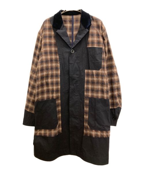 sacai（サカイ）sacai (サカイ) チェック切替コート ブラウン×ネイビー サイズ:1の古着・服飾アイテム