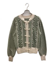 Ameri（アメリ）の古着「UND HERRINGBONJACQUARD KNIT CARDIGAN」｜グリーン