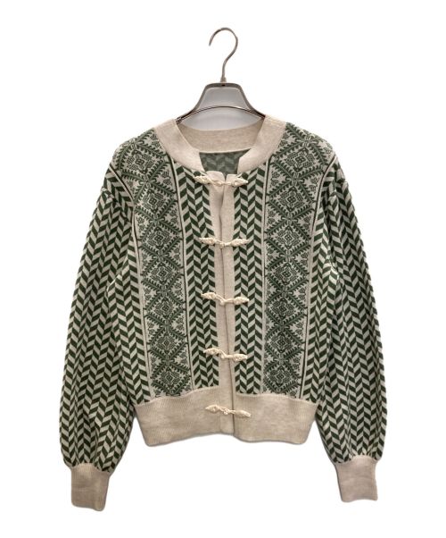 Ameri（アメリ）AMERI (アメリ) UND HERRINGBONJACQUARD KNIT CARDIGAN グリーン サイズ:Freeの古着・服飾アイテム