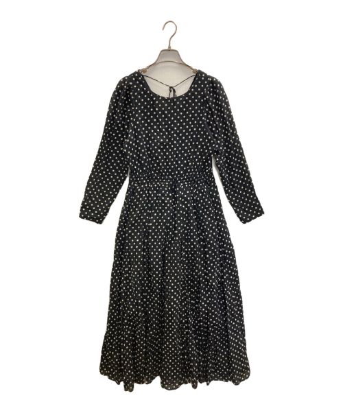 ne quittez pas（ヌキテパ）ne quittez pas (ヌキテパ) Dot Print Tuck Sleeve Dress ブラック サイズ:Freeの古着・服飾アイテム