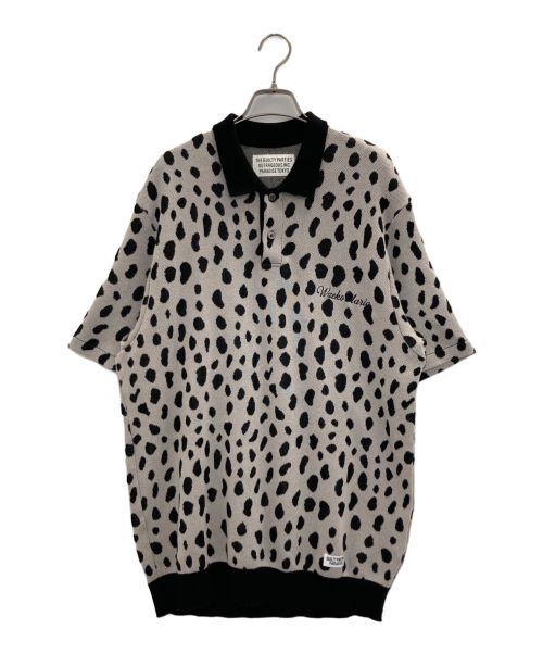 WACKO MARIA（ワコマリア）WACKO MARIA (ワコマリア) LEOPARD KNIT POLO SHIRT ホワイト×ブラック サイズ:Lの古着・服飾アイテム