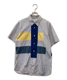 COMME des GARCONS SHIRT（コムデギャルソンシャツ）の古着「コントラストパネルストライプ半袖シャツ」｜ブルー