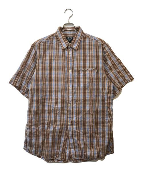 stussy（ステューシー）stussy (ステューシー) 半袖チェックシャツ ブラウン サイズ:XLの古着・服飾アイテム