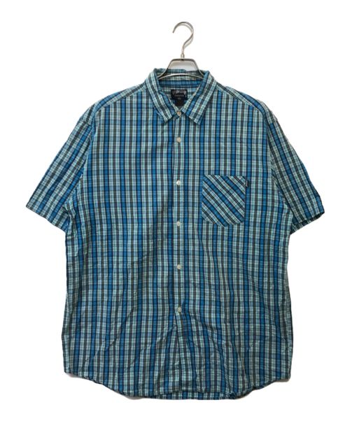 stussy（ステューシー）stussy (ステューシー) 半袖チェックシャツ ブルー サイズ:XLの古着・服飾アイテム