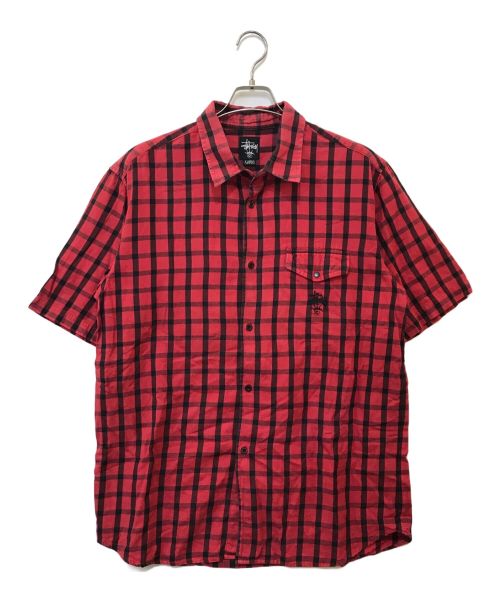 stussy（ステューシー）stussy (ステューシー) 半袖チェックシャツ レッド サイズ:XLの古着・服飾アイテム