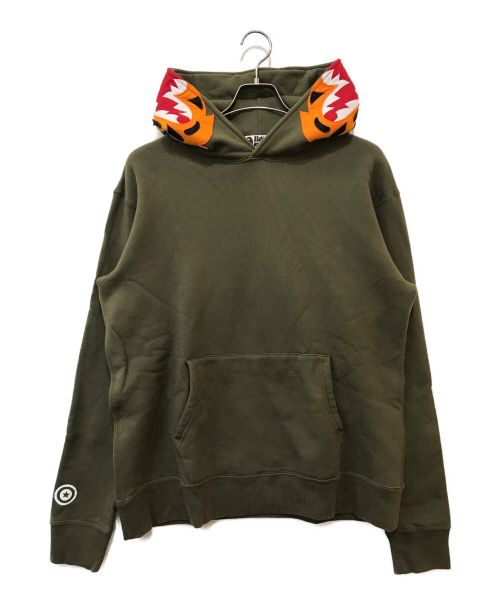 A BATHING APE（アベイシングエイプ）A BATHING APE (アベイシングエイプ) タイガースウェットプルーバーパーカー カーキ サイズ:XLの古着・服飾アイテム