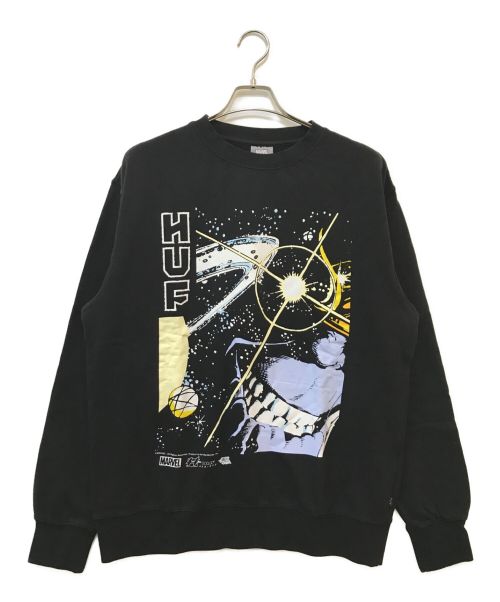 HUF（ハフ）HUF (ハフ) MARVEL (マーベル) THANOS EYE WASHED CREWNECK ブラック サイズ:Lの古着・服飾アイテム