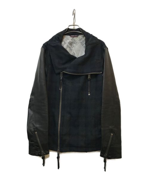 Vivienne Westwood man（ヴィヴィアン ウェストウッド マン）Vivienne Westwood man (ヴィヴィアン ウェストウッド マン) ウールライダースジャケット グリーン×ネイビー サイズ:48の古着・服飾アイテム