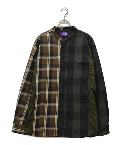 THE NORTHFACE PURPLELABEL（ザ・ノースフェイス パープルレーベル）THE NORTHFACE PURPLELABEL (ザ・ノースフェイス パープルレーベル) Plaid Patchwork Shirt ブラウン×グレー サイズ:Mの古着・服飾アイテム