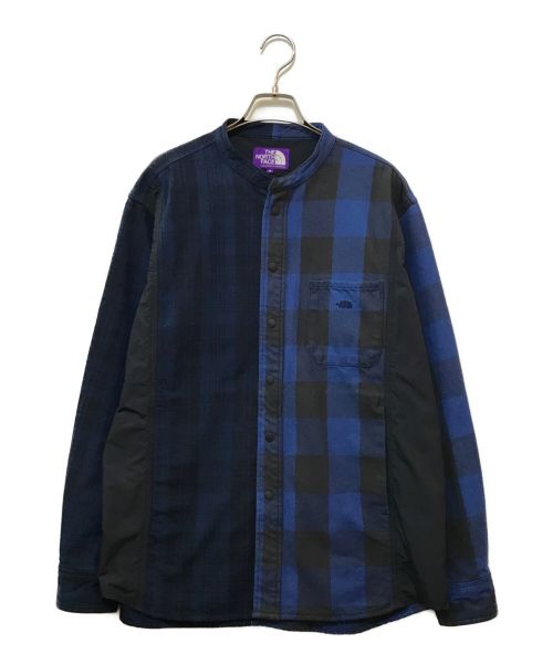 THE NORTHFACE PURPLELABEL（ザ・ノースフェイス パープルレーベル）THE NORTHFACE PURPLELABEL (ザ・ノースフェイス パープルレーベル) Plaid Patchwork Shirt ブラック×ブルー サイズ:Mの古着・服飾アイテム