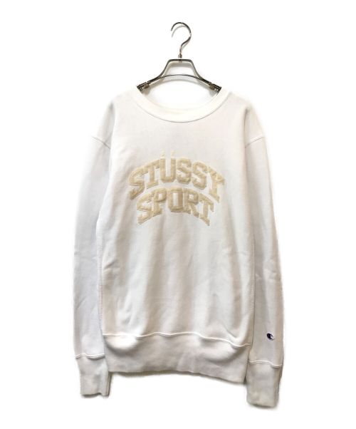 stussy（ステューシー）stussy (ステューシー) Champion REVERSE WEAVE (チャンピオンリバースウィーブ) ロゴスウェット アイボリー サイズ:MEDIUMの古着・服飾アイテム