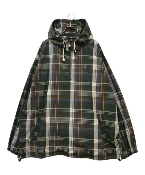 KEBOZ（ケボズ）KEBOZ (ケボズ) CHECK HALF ZIP-UP HOODED SHIRT ブラウン サイズ:MEDIUMの古着・服飾アイテム