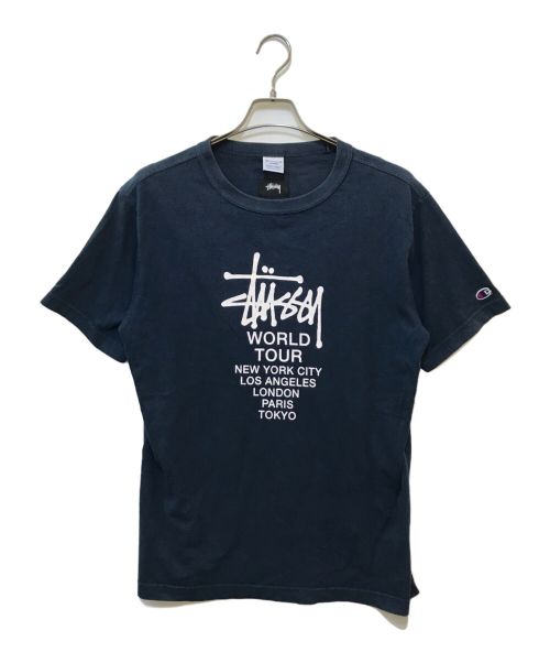 Champion（チャンピオン）Champion (チャンピオン) stussy (ステューシー) プリントTシャツ ネイビー サイズ:Lの古着・服飾アイテム