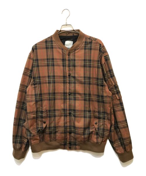 OLD STUSSY（オールドステューシー）OLD stussy (オールドステューシー) チェックMA-1ジャケット ブラウン サイズ:XLの古着・服飾アイテム