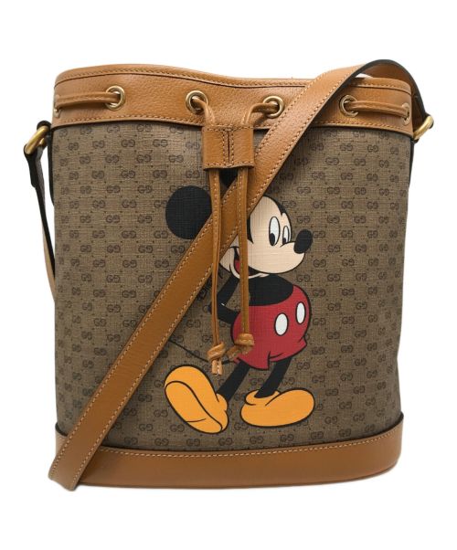 GUCCI（グッチ）GUCCI (グッチ) Disney (ディズニー) マイクロGGバケットショルダーバッグ ブラウンの古着・服飾アイテム