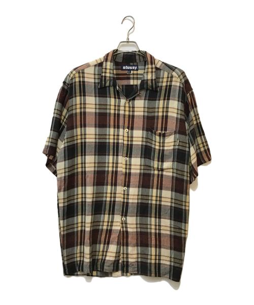 stussy（ステューシー）stussy (ステューシー) レーヨンチェックシャツ ブラウン サイズ:Lの古着・服飾アイテム