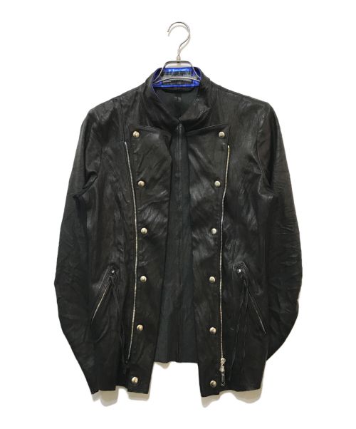 Francis T MOR.K.S（フランシストモークス）Francis T MOR.K.S (フランシストモークス) PROGRESS or REGRESS HORSE HIDE LEATHER NAPOLEON RIDERS JACKET ブラック サイズ:XLの古着・服飾アイテム