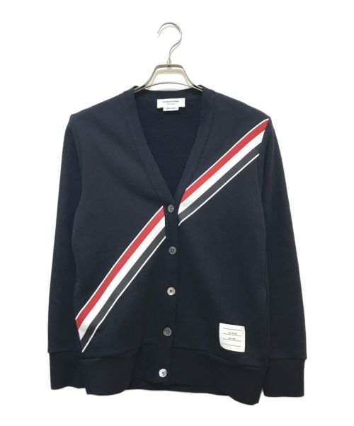 Thom Browne（トムブラウン）Thom Browne (トムブラウン) ネイビー クラシック コットン ループバック ダイアゴナルストライプ オーバーサイズ Vネックカーディガン ネイビー サイズ:Mの古着・服飾アイテム