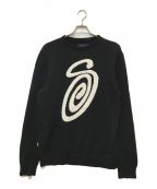 stussyステューシー）の古着「CURLY S SWEATER」｜ブラック