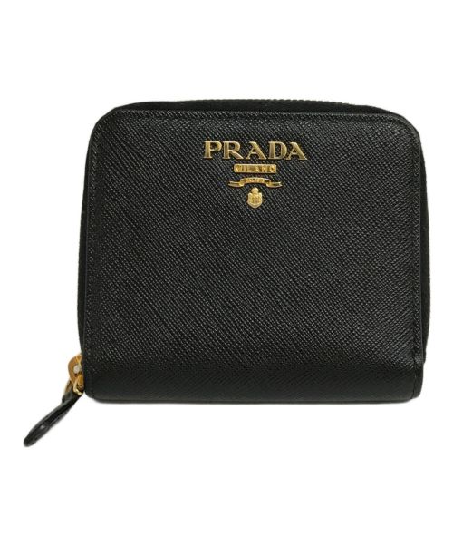 PRADA（プラダ）PRADA (プラダ) SAFFIANO TRIANG 二つ折り財布(サフィアーノ トライアングル)1ML042 ブラックの古着・服飾アイテム