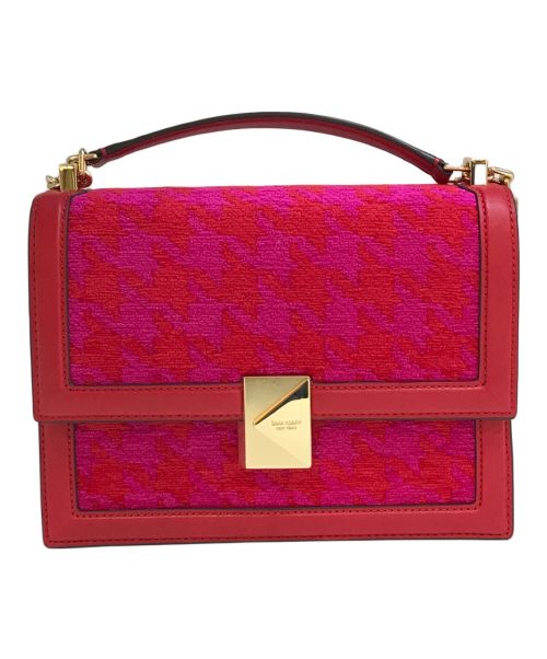 Kate Spade（ケイトスペード）Kate Spade (ケイトスペード) デコ ハウンドトゥース シェニール チェーン ショルダー バッグ  KJ701 レッド×ピンクの古着・服飾アイテム